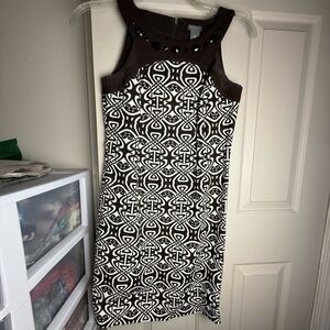 4P Ann Taylor Brown & White Sleeveless Patterned Dress
